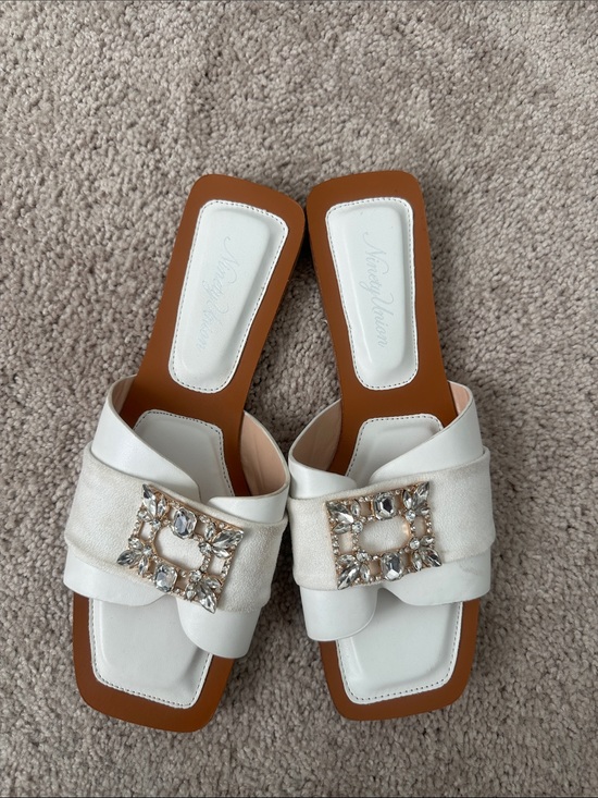 Ninety Union Shoes - Nina Ivory Jeweled Slide Sandals